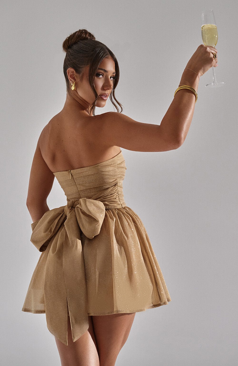 Lumaena Mini Dress in Gold Sparkle by Clandour, product photo 6