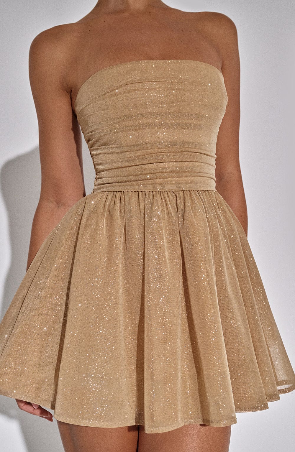 Lumaena Mini Dress in Gold Sparkle by Clandour, product photo 7