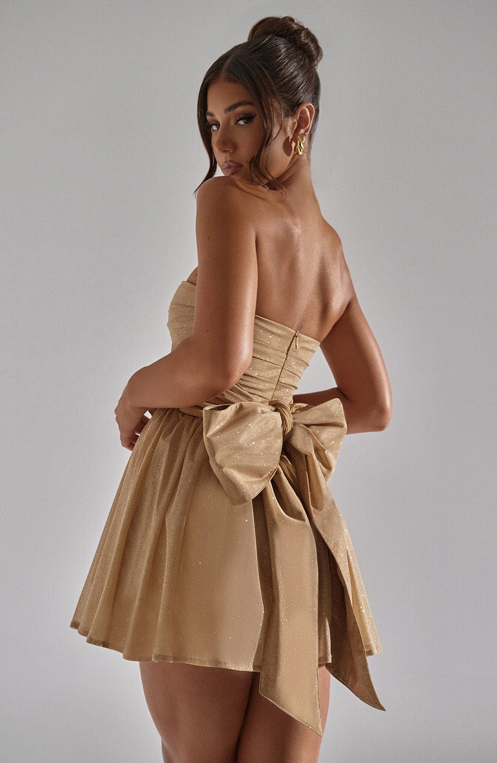 Lumaena Mini Dress in Gold Sparkle by Clandour, product photo 9