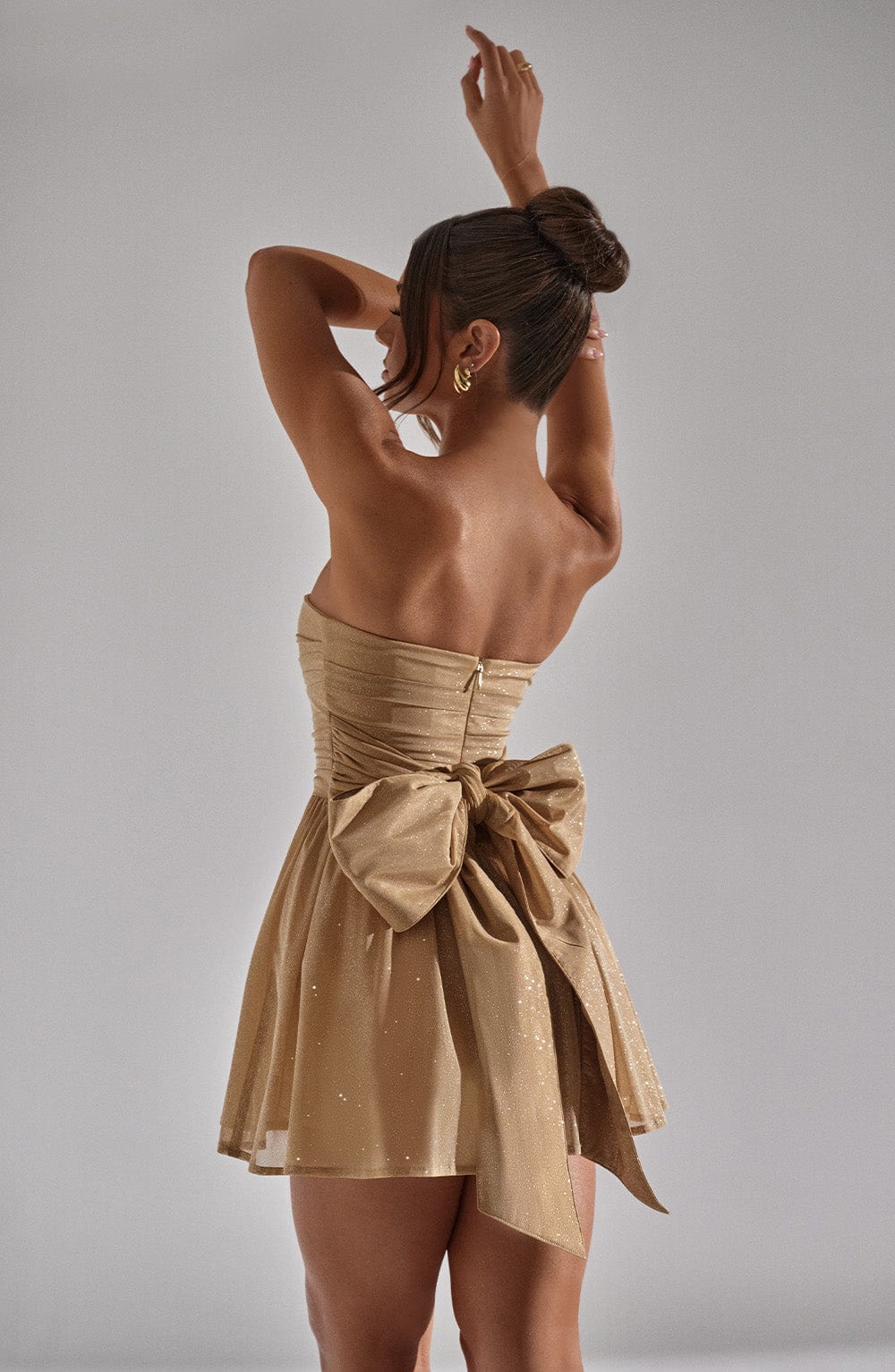 Lumaena Mini Dress in Gold Sparkle by Clandour, product photo 10