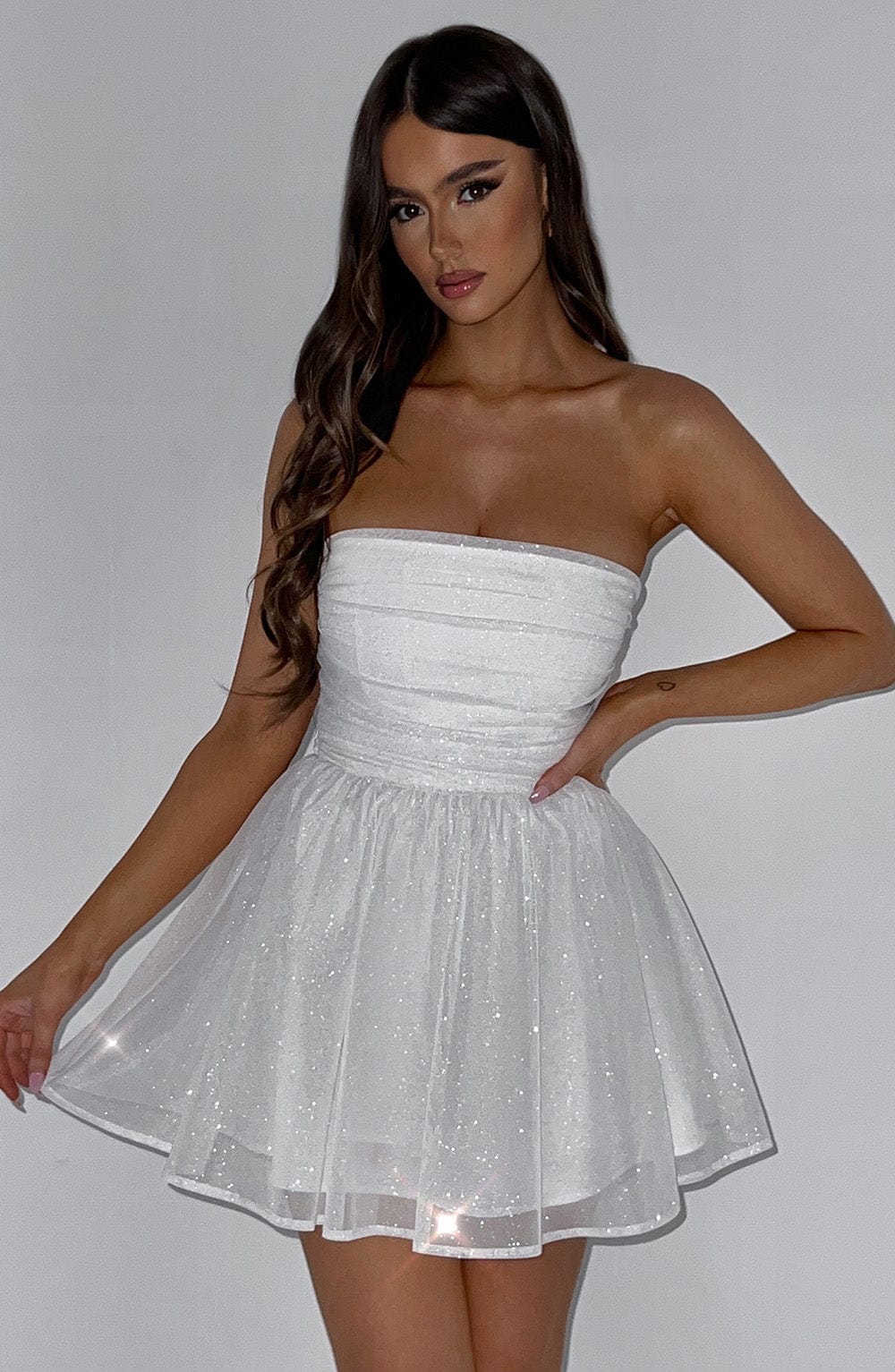 Lumaena Mini Dress in Ivory Sparkle by Clandour, product photo 1