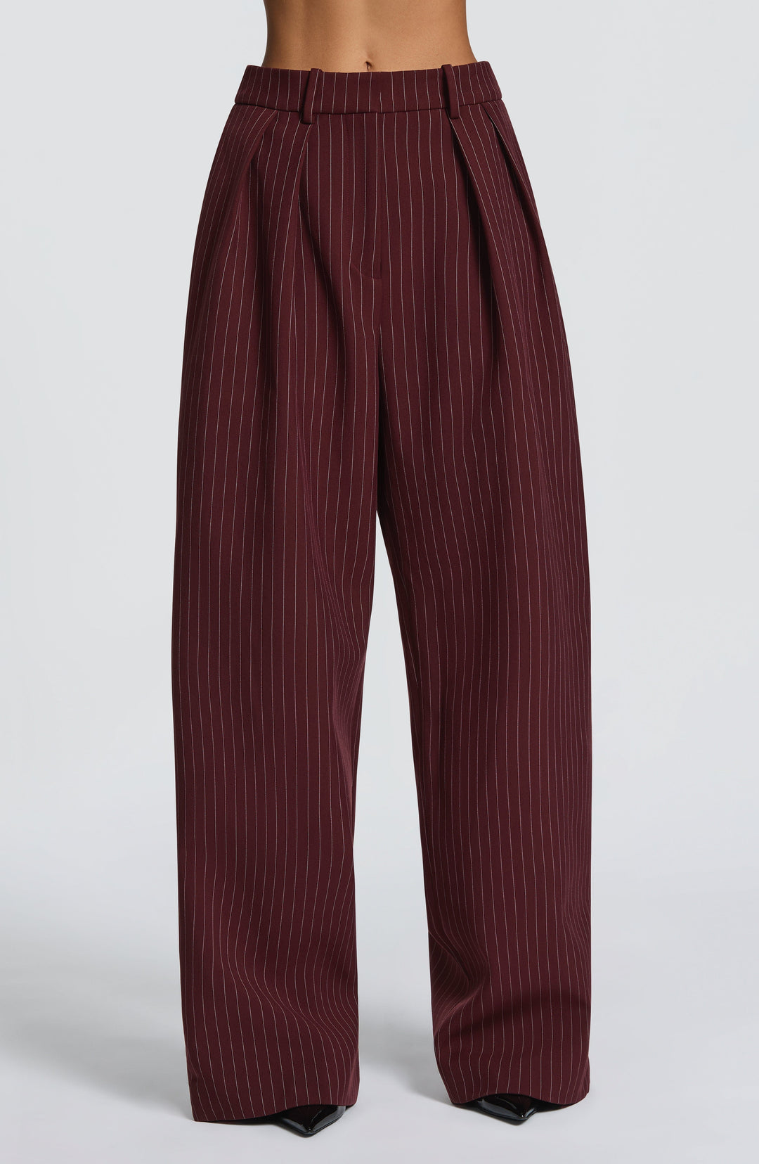 Lumanora Pants in Burgundy Pinstripe by Clandour, product photo 2