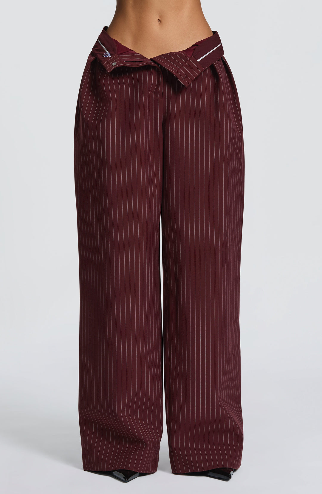 Lumanora Pants in Burgundy Pinstripe by Clandour, product photo 4