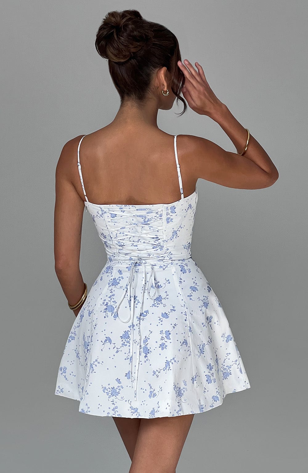 Miraia Mini Dress in Blue Ditsy Print by Clandour, product photo 2