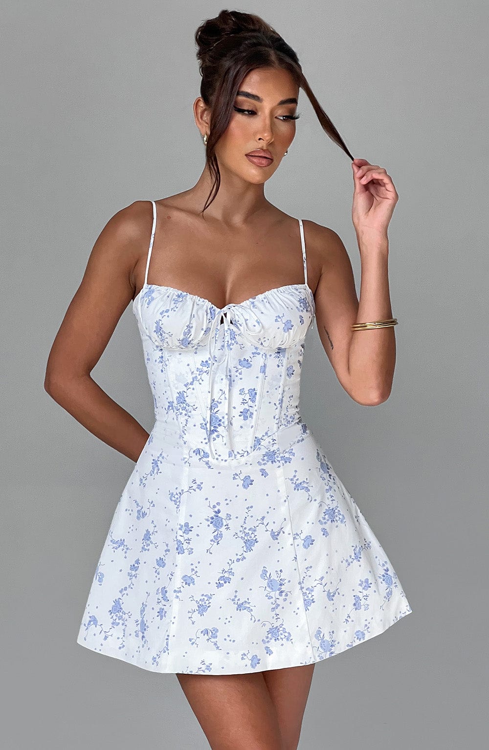 Miraia Mini Dress in Blue Ditsy Print by Clandour, product photo 3