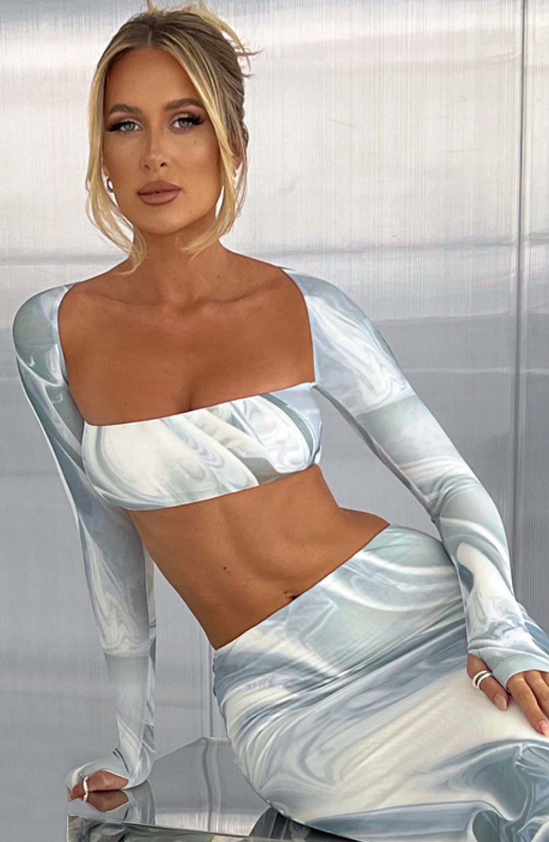 Nolaena Top in Grey Haze Print by Clandour, product photo 1