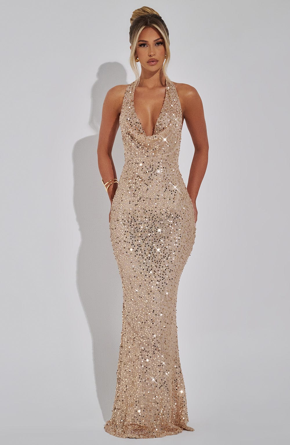 Nolaina Maxi Dress in Gold Lined by Clandour, product photo 4