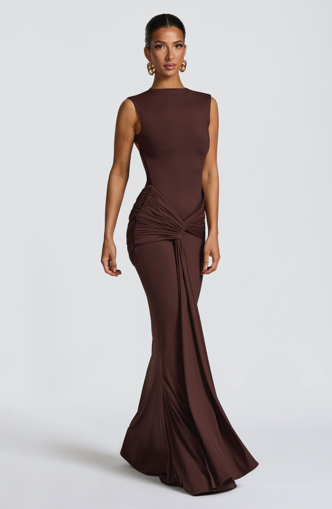 Nolaora Maxi Dress in Plum Brown by Clandour, product photo 1