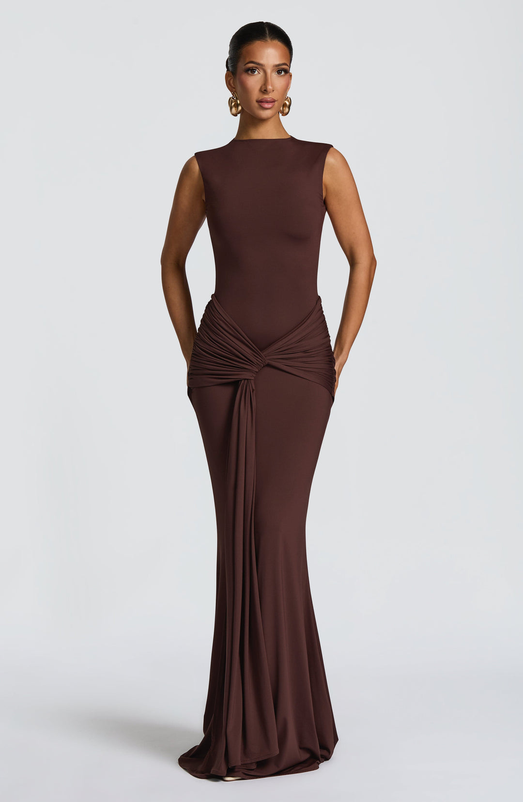 Nolaora Maxi Dress in Plum Brown by Clandour, product photo 2