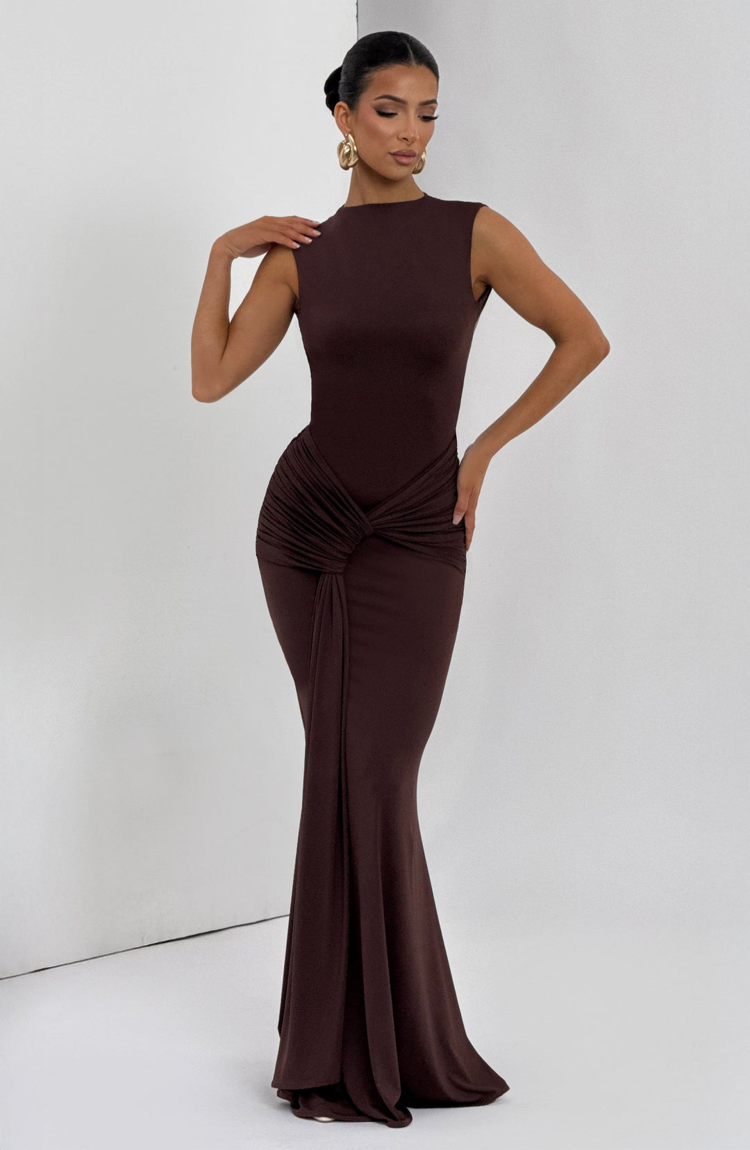 Nolaora Maxi Dress in Plum Brown by Clandour, product photo 8