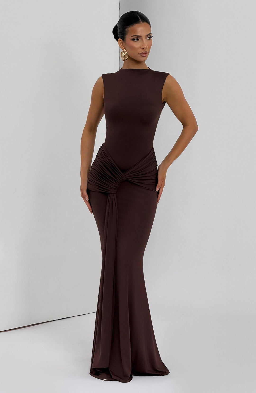 Nolaora Maxi Dress in Plum Brown by Clandour, product photo 12