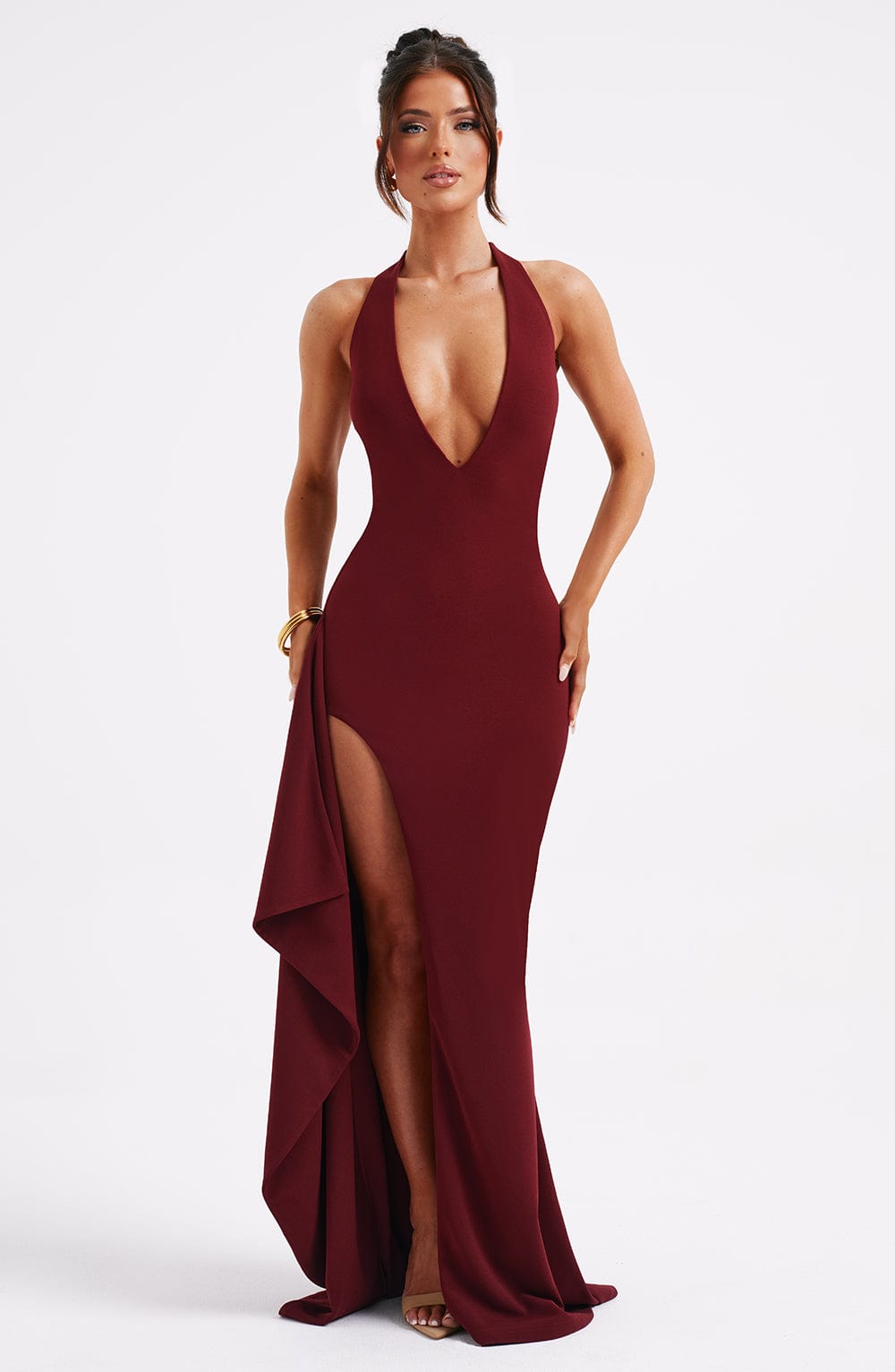 Nolari Maxi Dress in Burgundy by Clandour, product photo 3