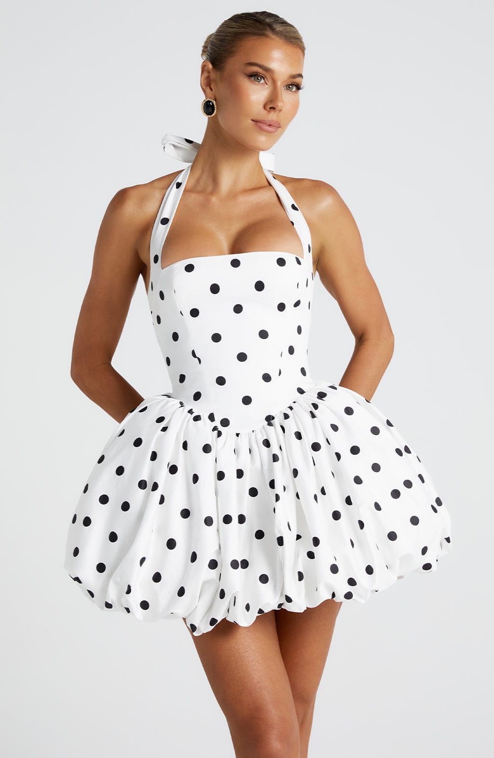 Oriaelle Mini Dress in Black Polka Dot Print by Clandour, product photo 2