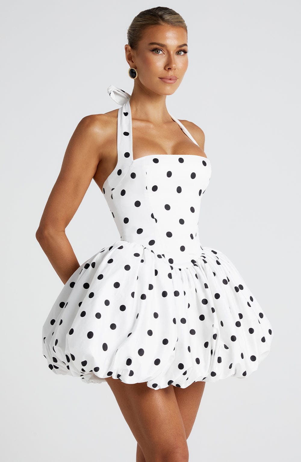 Oriaelle Mini Dress in Black Polka Dot Print by Clandour, product photo 3