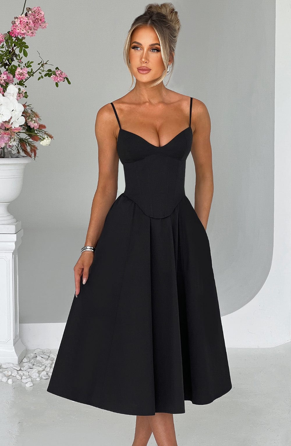 Oriaia Midi Dress in Black by Clandour, product photo 1
