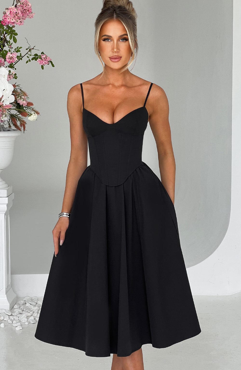 Oriaia Midi Dress in Black by Clandour, product photo 3