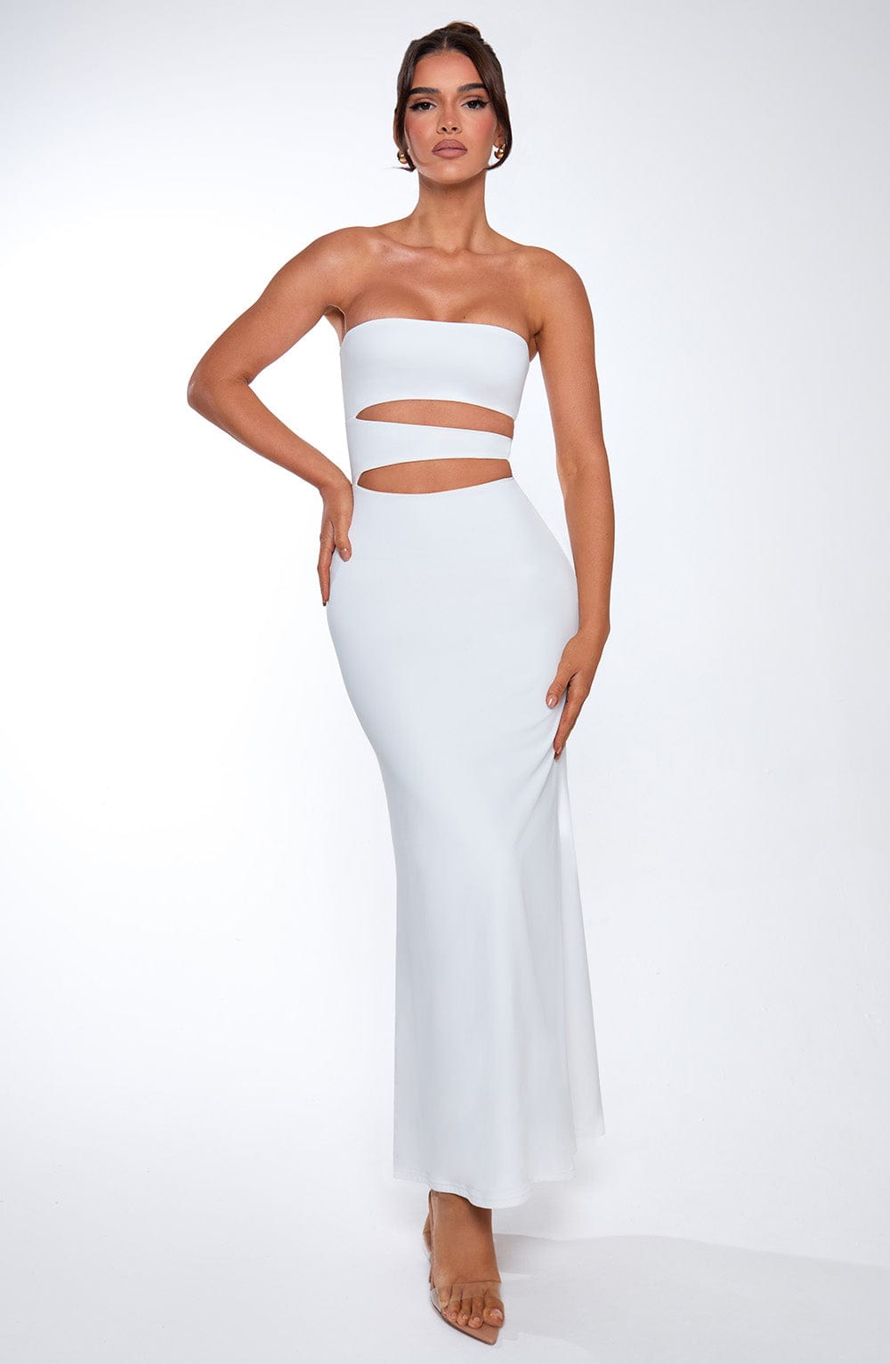 Oriara Maxi Dress in White by Clandour, product photo 1