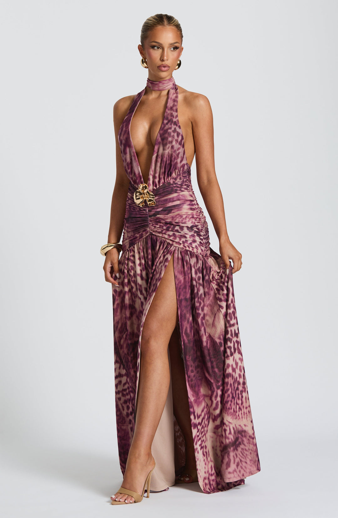 Oriari Maxi Dress in Magenta Orchid Print by Clandour, product photo 4