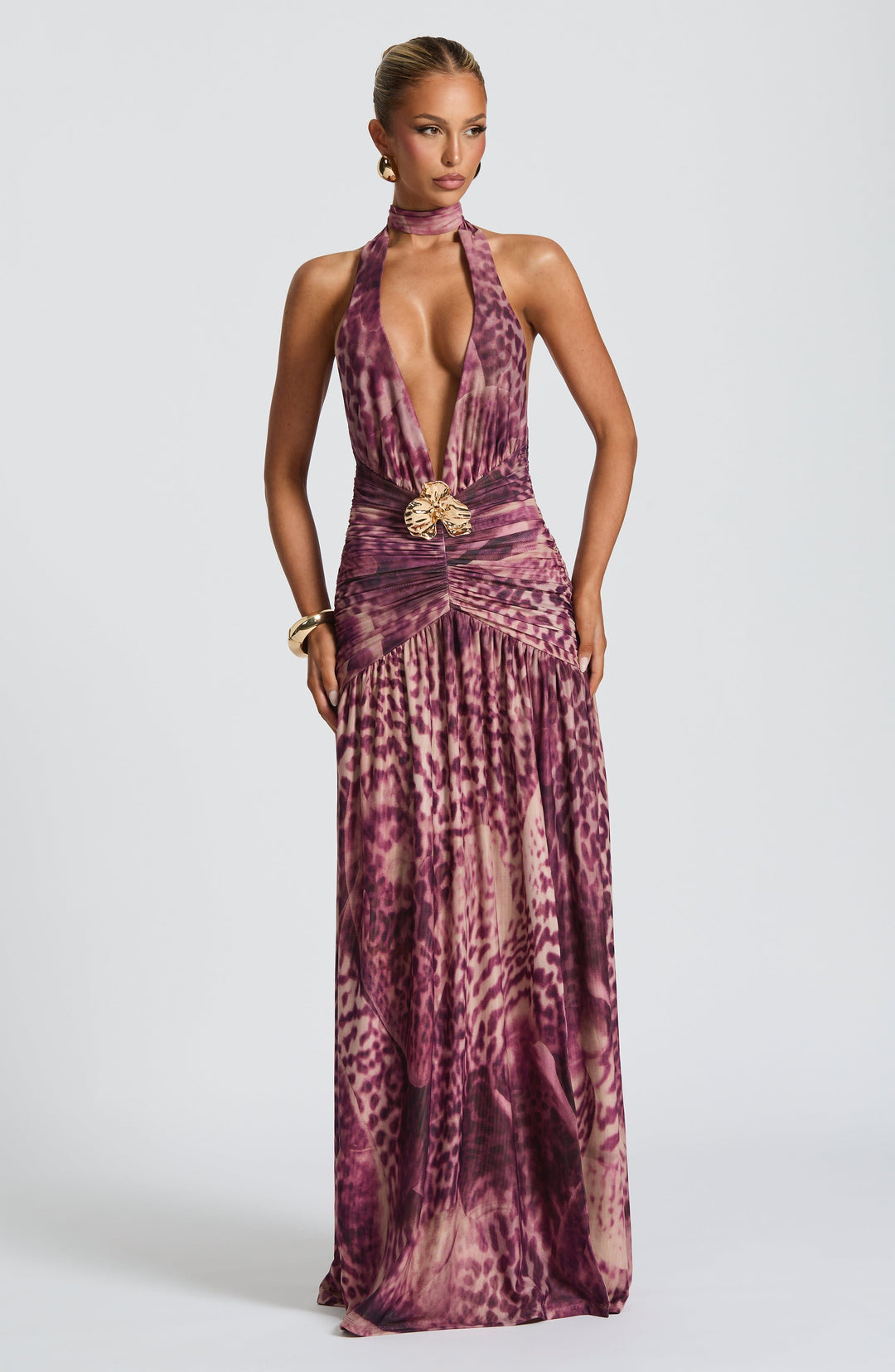 Oriari Maxi Dress in Magenta Orchid Print by Clandour, product photo 7