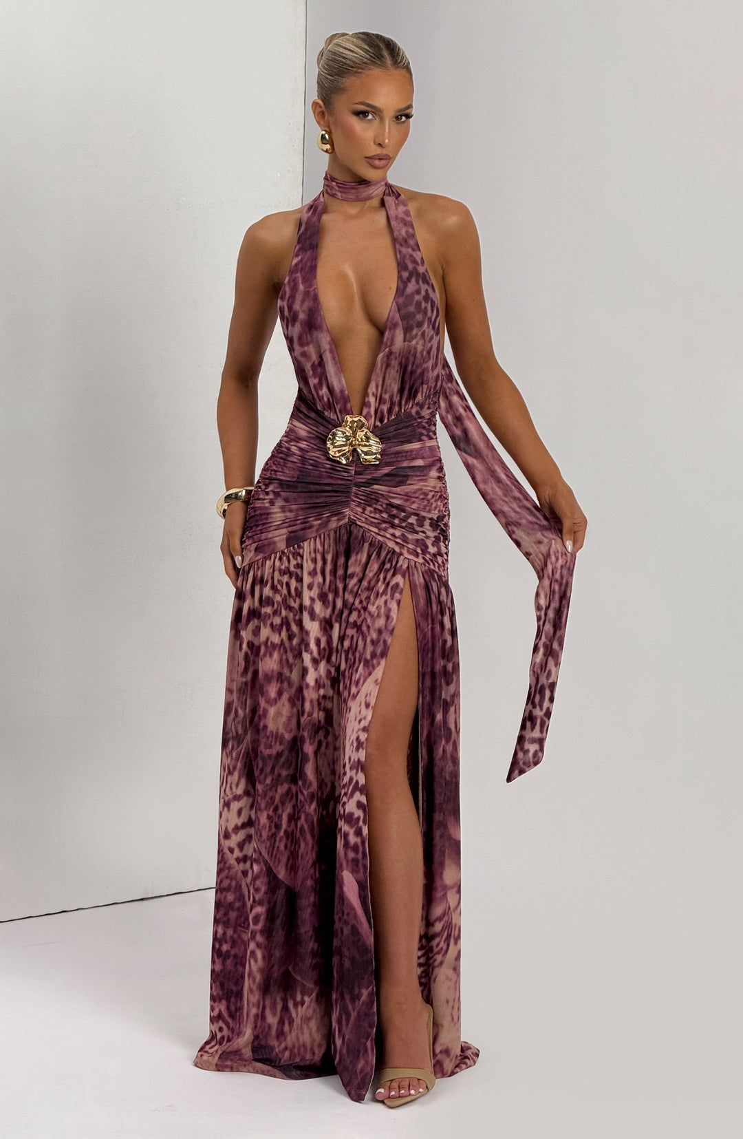 Oriari Maxi Dress in Magenta Orchid Print by Clandour, product photo 10