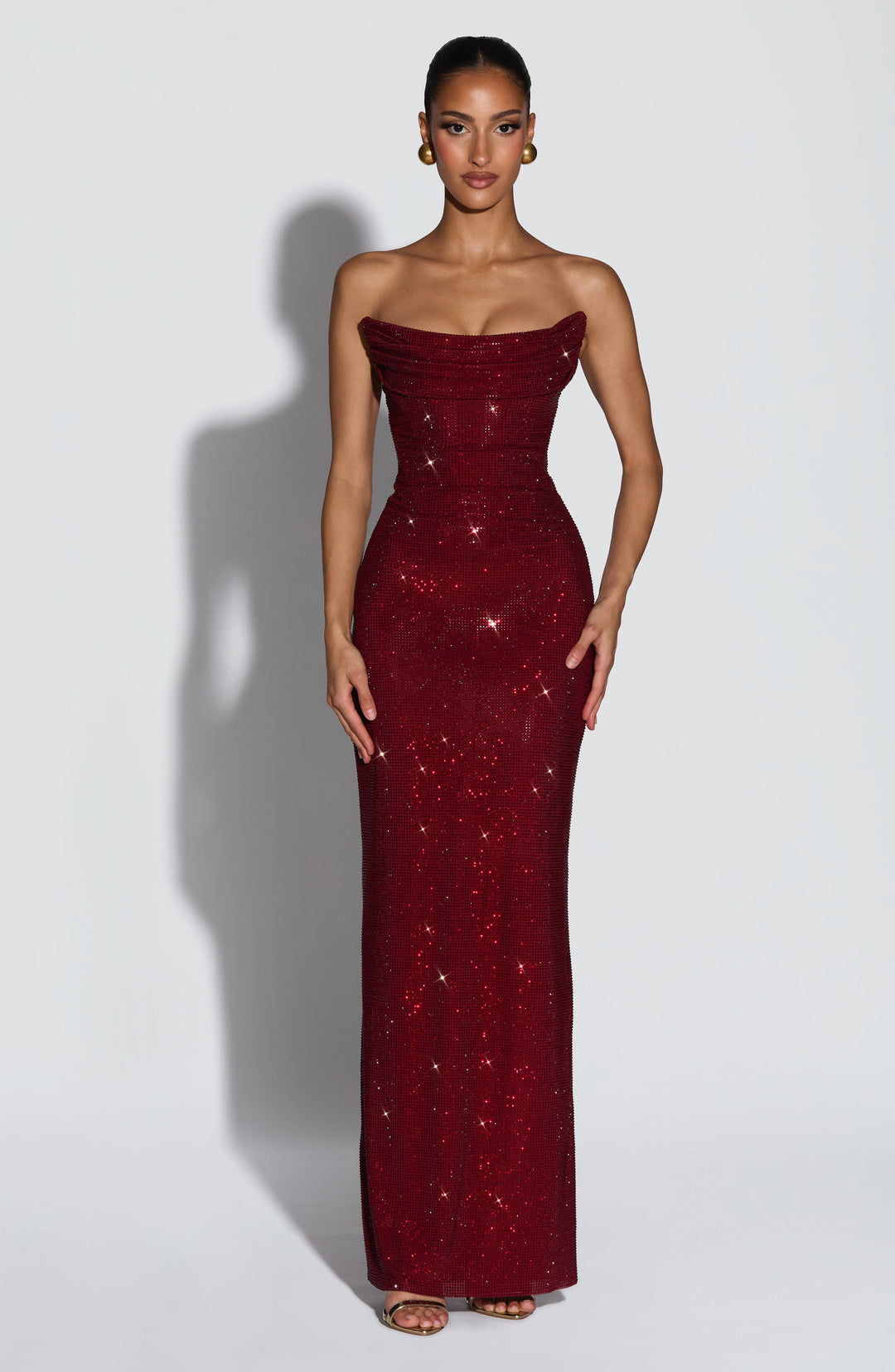 Oriavieve Maxi Dress in Burgundy by Clandour, product photo 1
