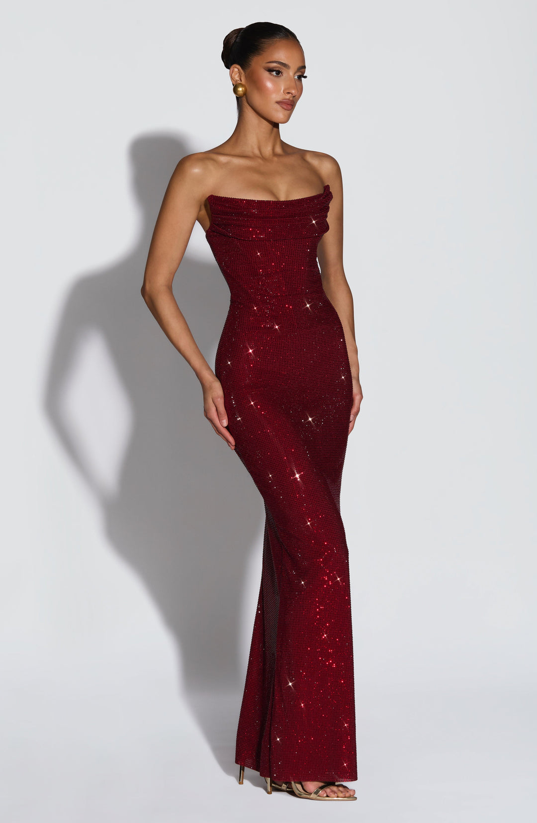 Oriavieve Maxi Dress in Burgundy by Clandour, product photo 4