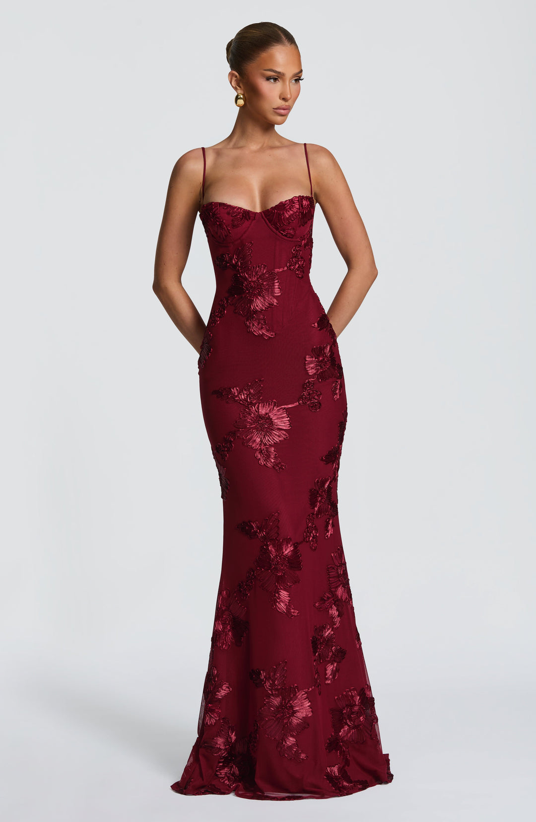 Priyaella Maxi Dress in Burgundy by Clandour, product photo 1