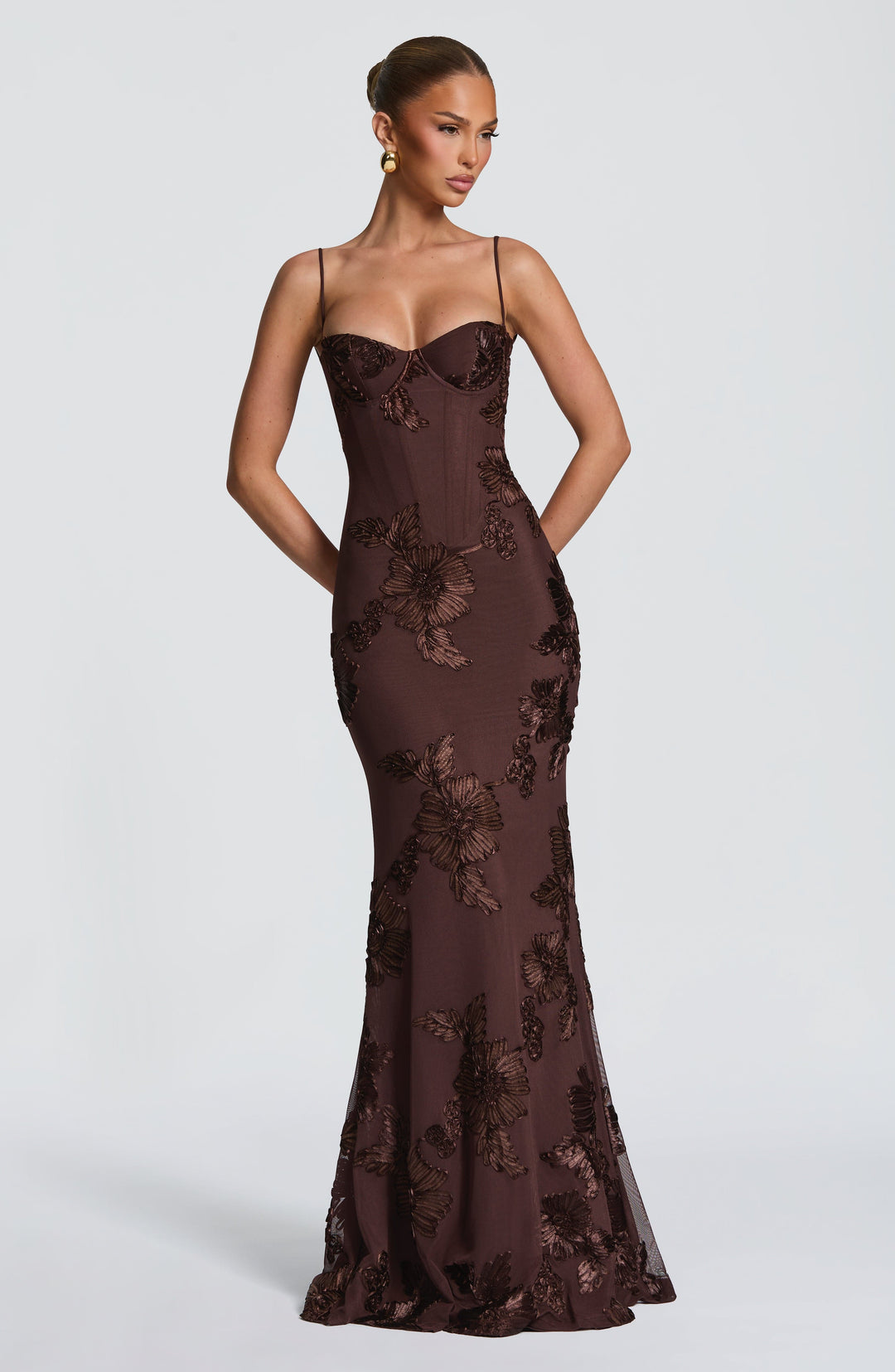 Priyaella Maxi Dress in Plum Brown by Clandour, product photo 1