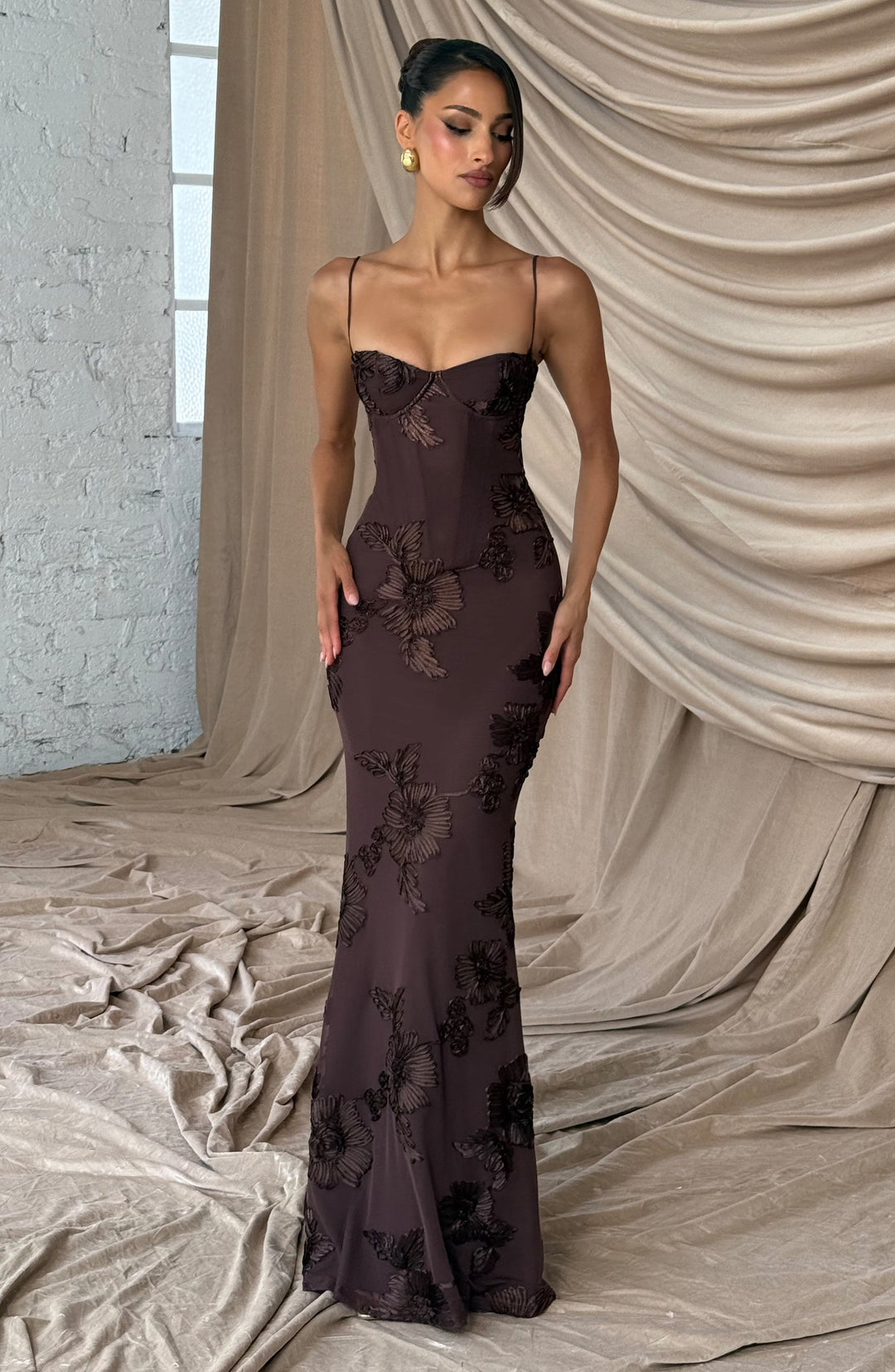 Priyaella Maxi Dress in Plum Brown by Clandour, product photo 5