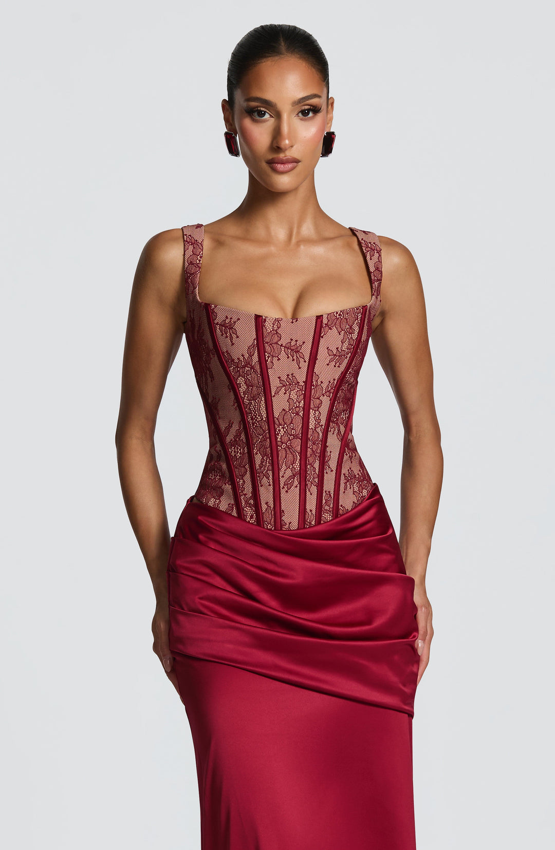 Priyairis Corset in Burgundy Lace by Clandour, product photo 1