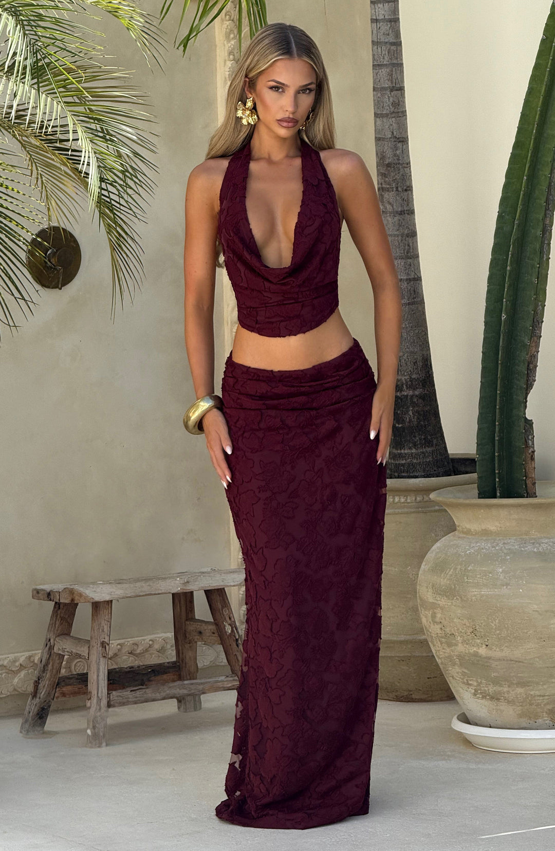 Priyaise Maxi Skirt in Cherry Lacquer by Clandour, product photo 1