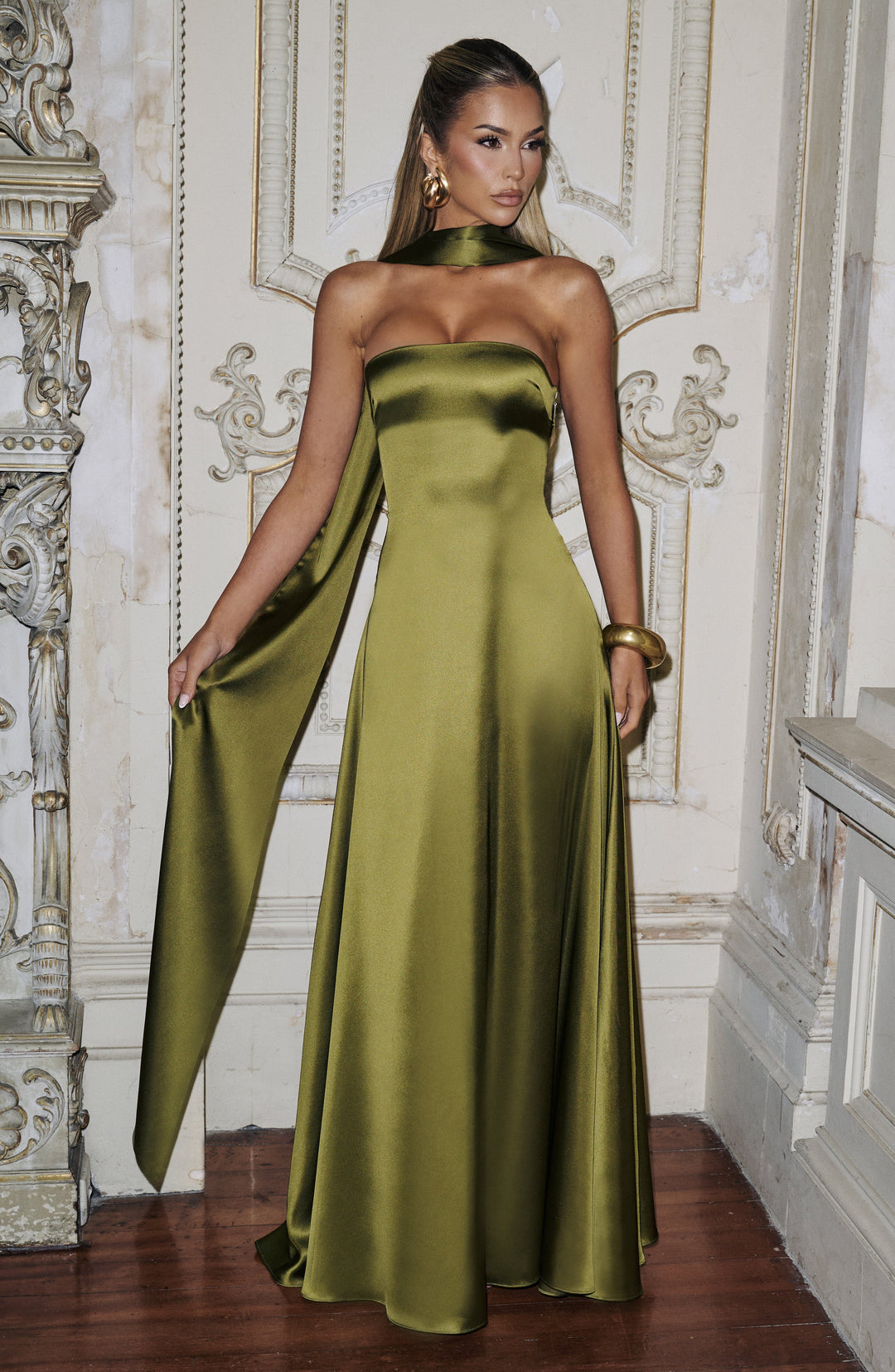 Priyanna Maxi Dress in Deep Olive by Clandour, product photo 2