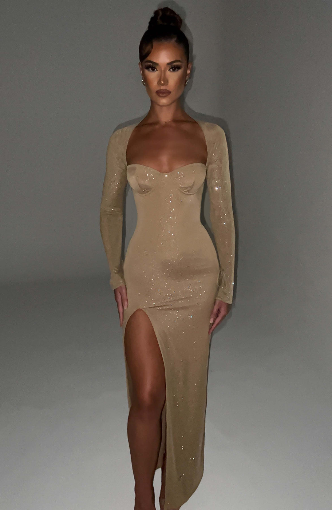 Priyaola Maxi Dress in Gold Sparkle by Clandour, product photo 1