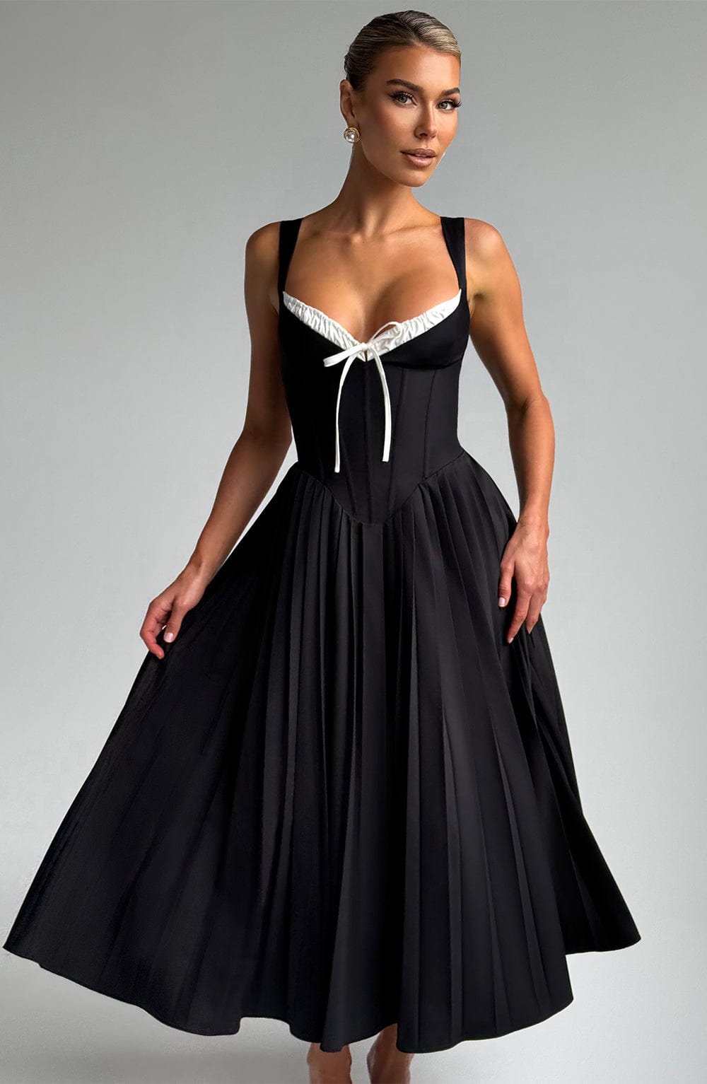 Priyari Midi Dress in Black/White by Clandour, product photo 1