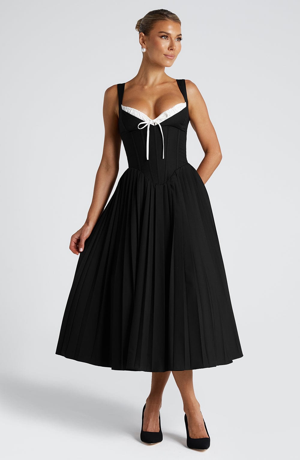 Priyari Midi Dress in Black/White by Clandour, product photo 2