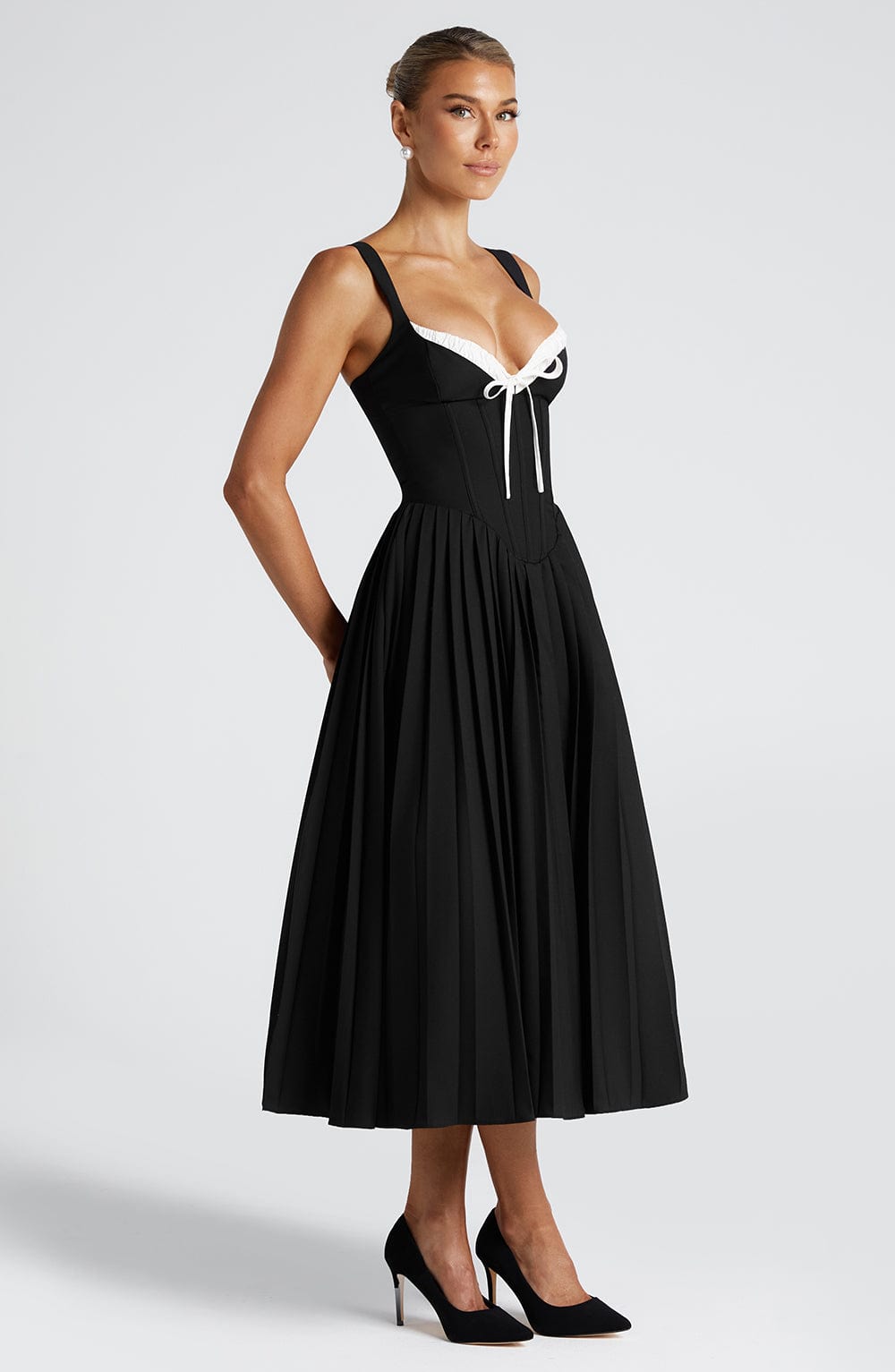 Priyari Midi Dress in Black/White by Clandour, product photo 5