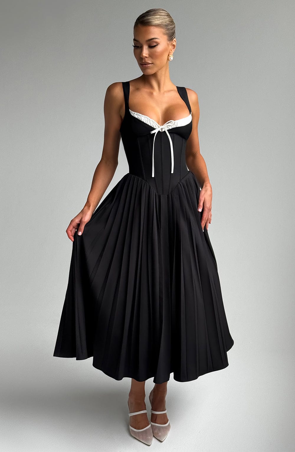 Priyari Midi Dress in Black/White by Clandour, product photo 6