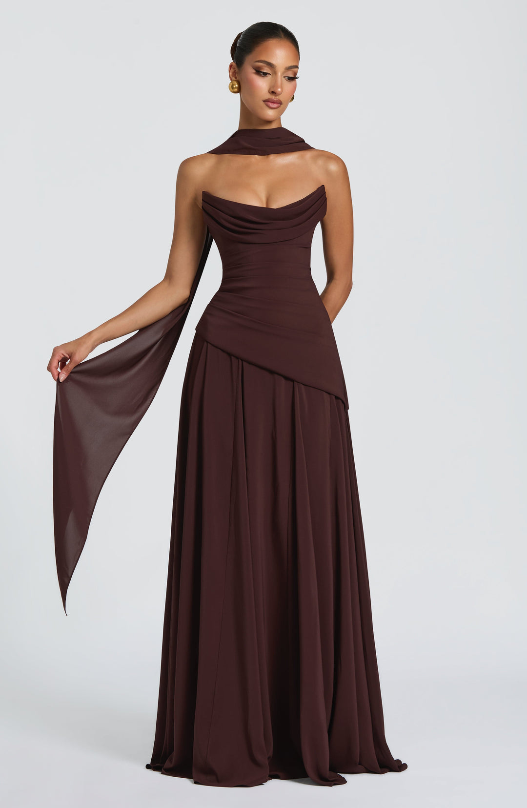 Rheaelia Maxi Dress in Plum Brown by Clandour, product photo 1