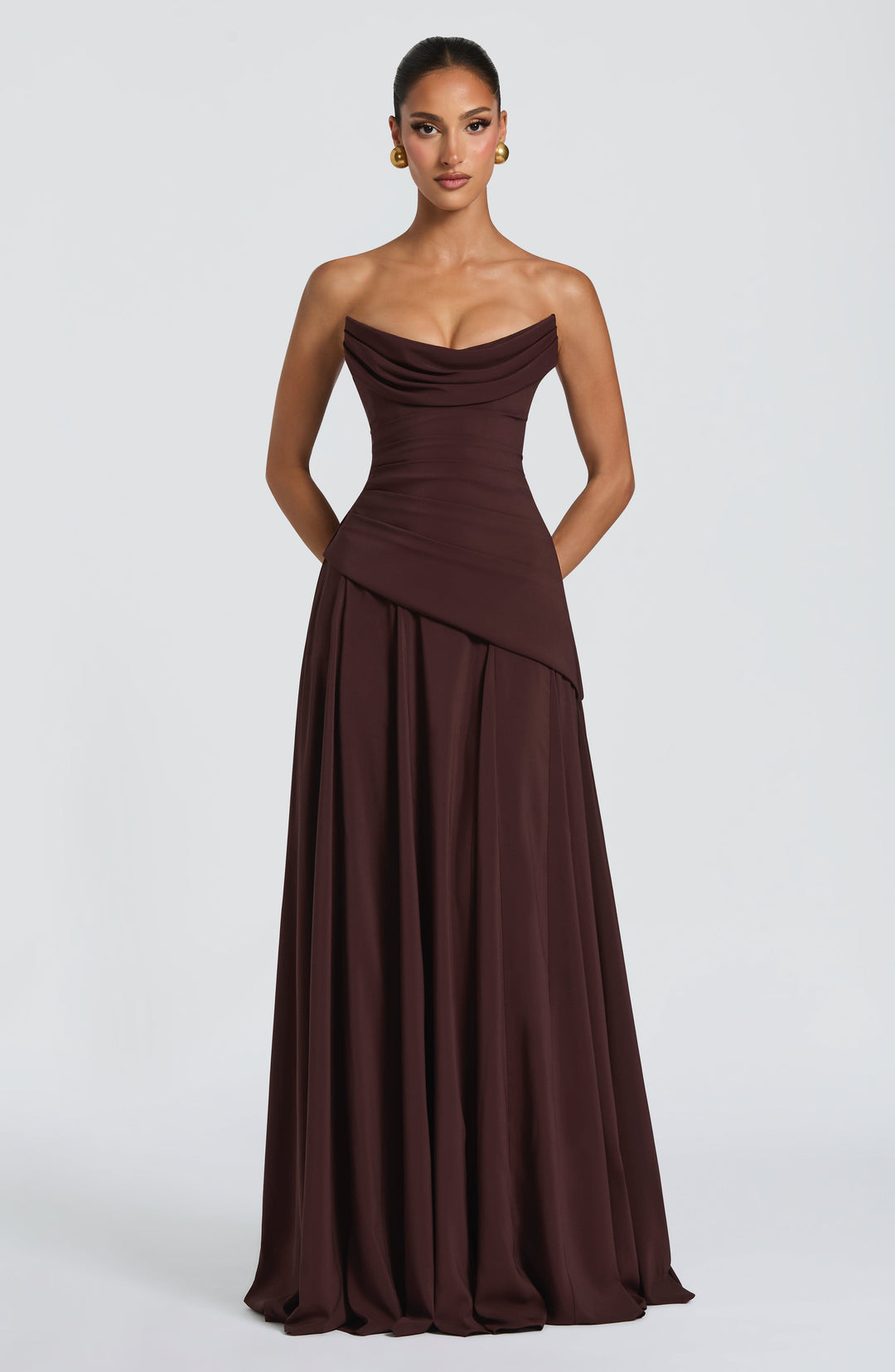 Rheaelia Maxi Dress in Plum Brown by Clandour, product photo 2