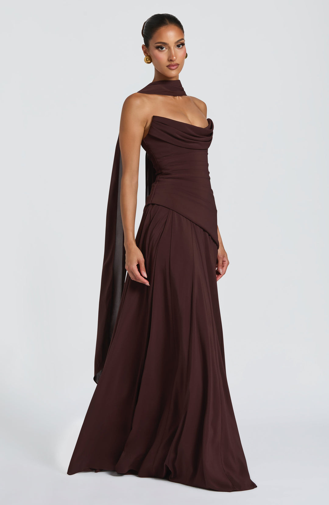 Rheaelia Maxi Dress in Plum Brown by Clandour, product photo 4