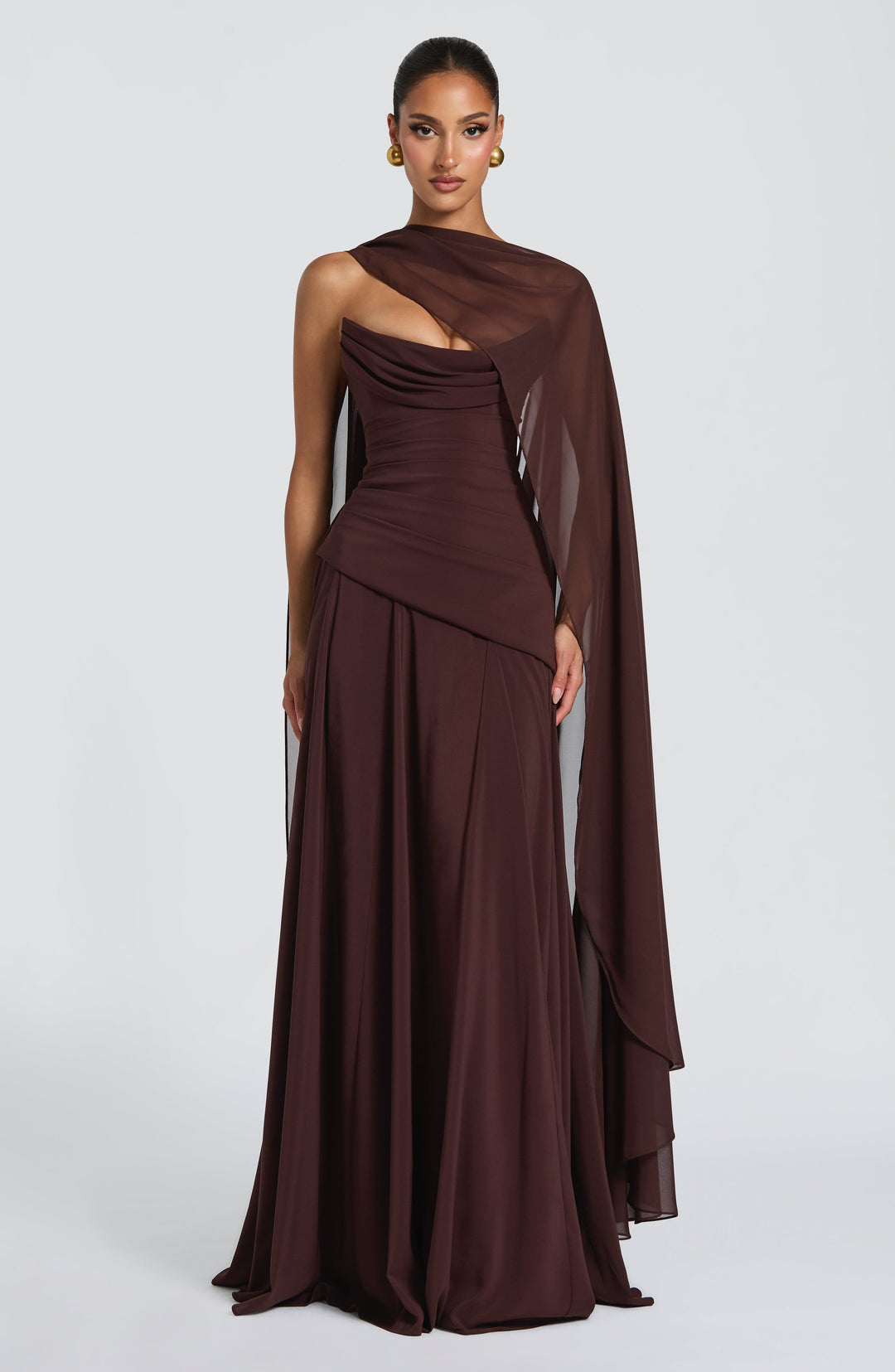 Rheaelia Maxi Dress in Plum Brown by Clandour, product photo 6