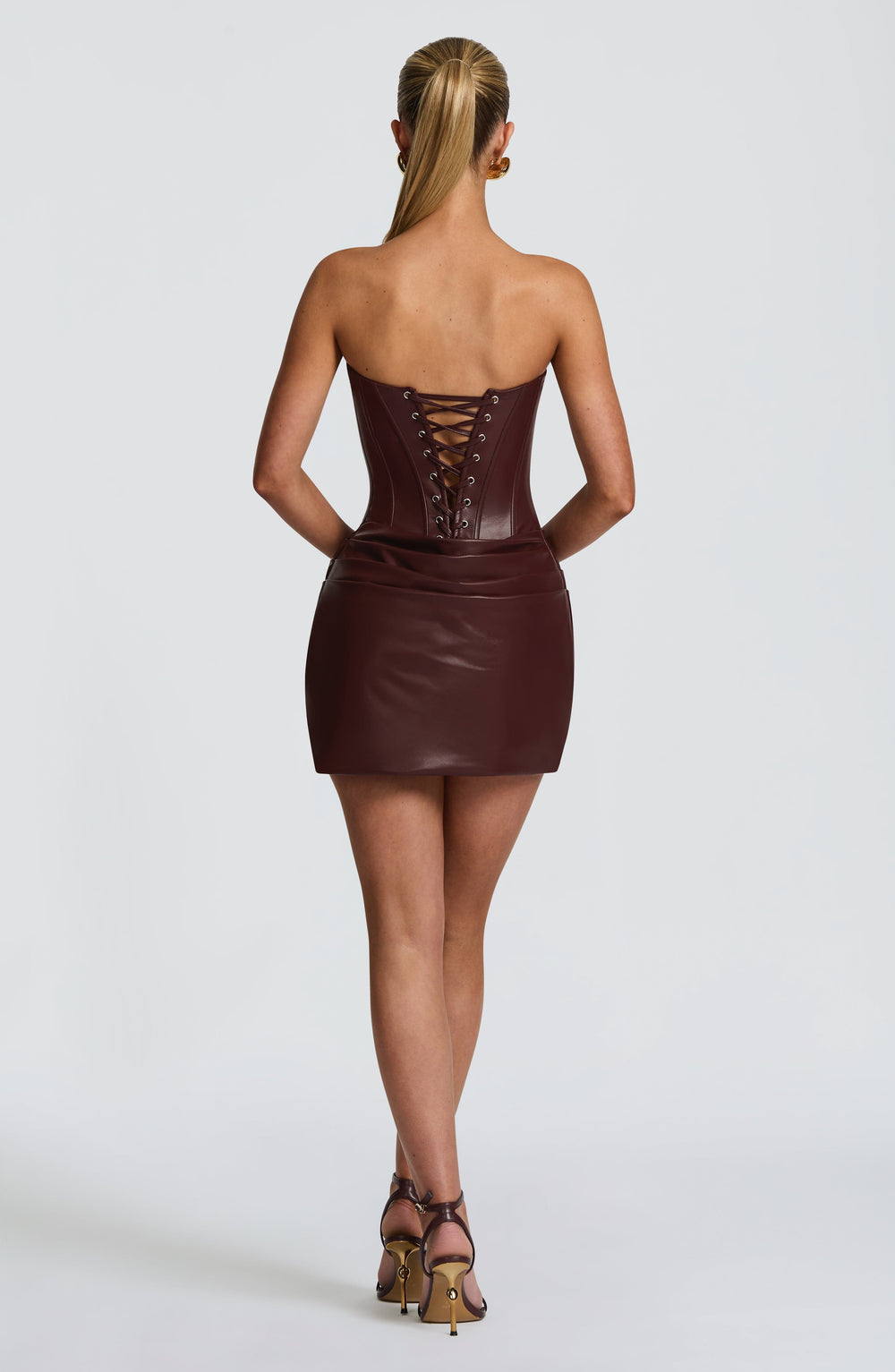 Rheaella Mini Dress in Burgundy by Clandour, product photo 2
