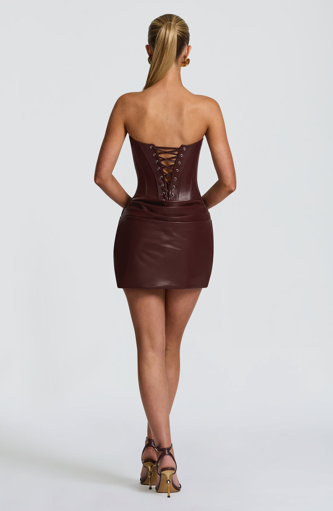 Rheaella Mini Dress in Burgundy by Clandour, product photo 2