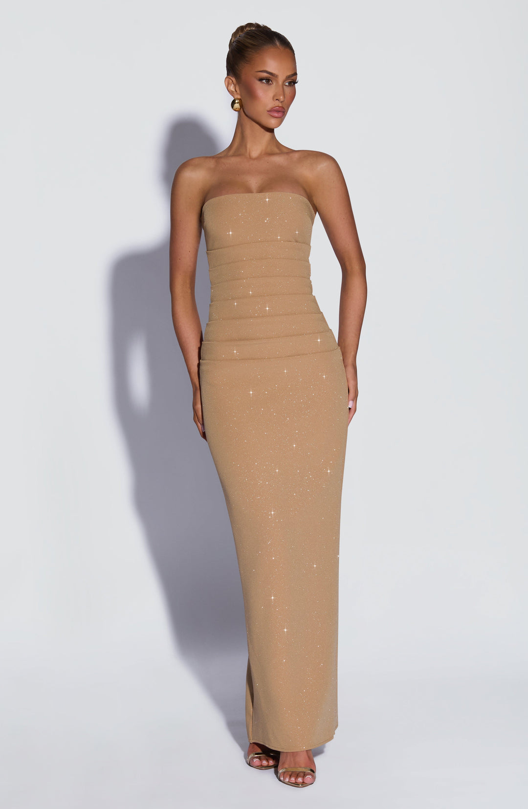 Rheaessa Maxi Dress in Gold Sparkle by Clandour, product photo 1