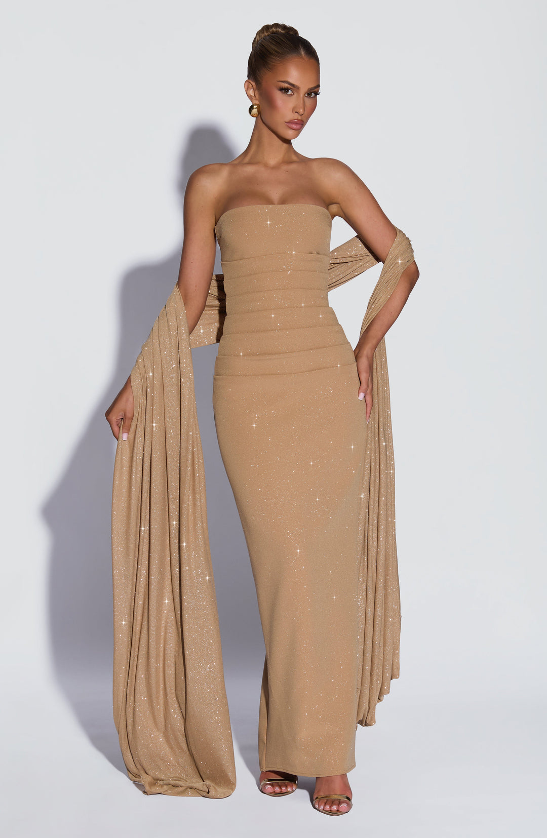 Rheaessa Maxi Dress in Gold Sparkle by Clandour, product photo 2