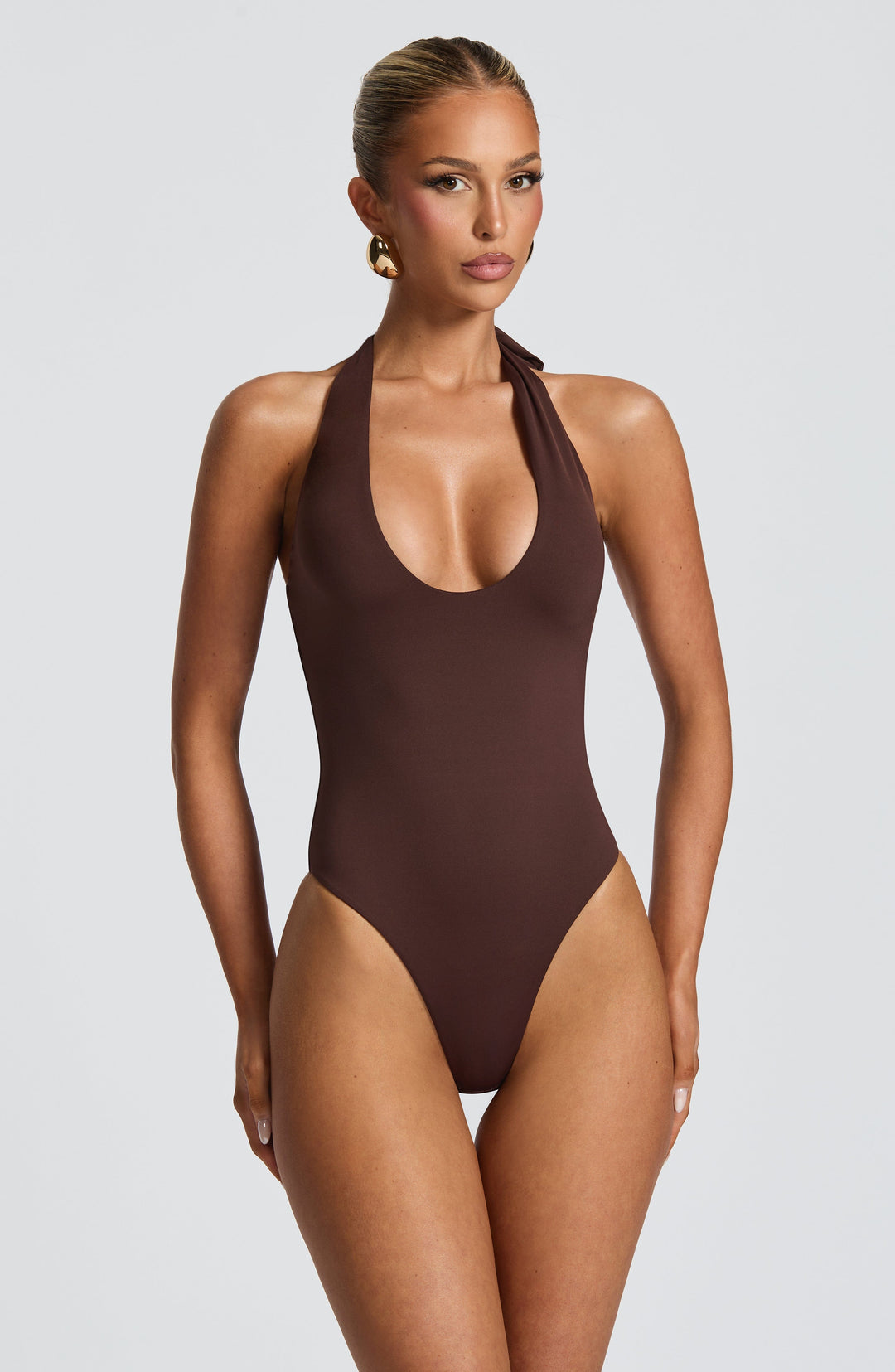 Rheaina Bodysuit in Plum Brown by Clandour, product photo 1