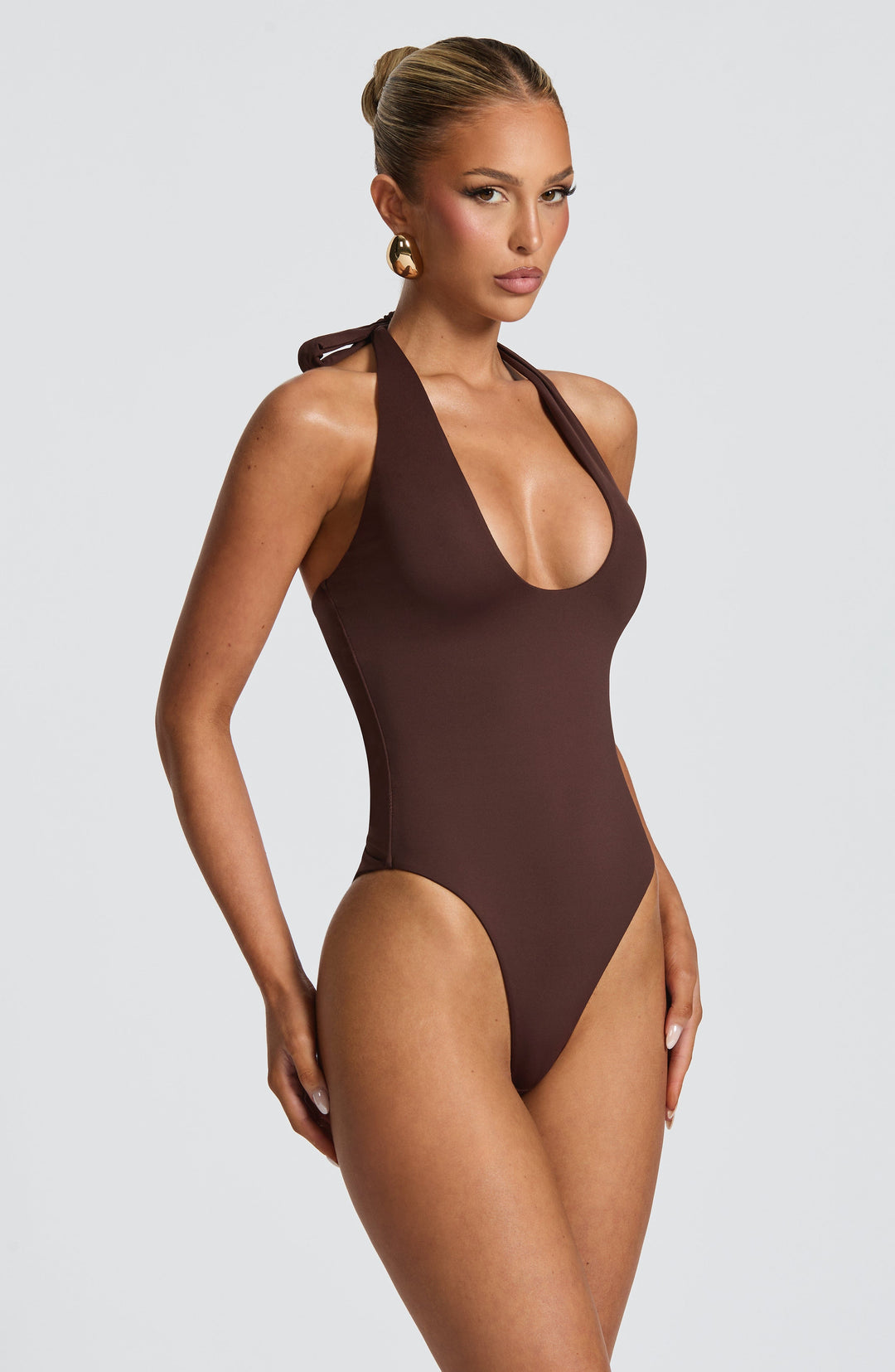 Rheaina Bodysuit in Plum Brown by Clandour, product photo 3