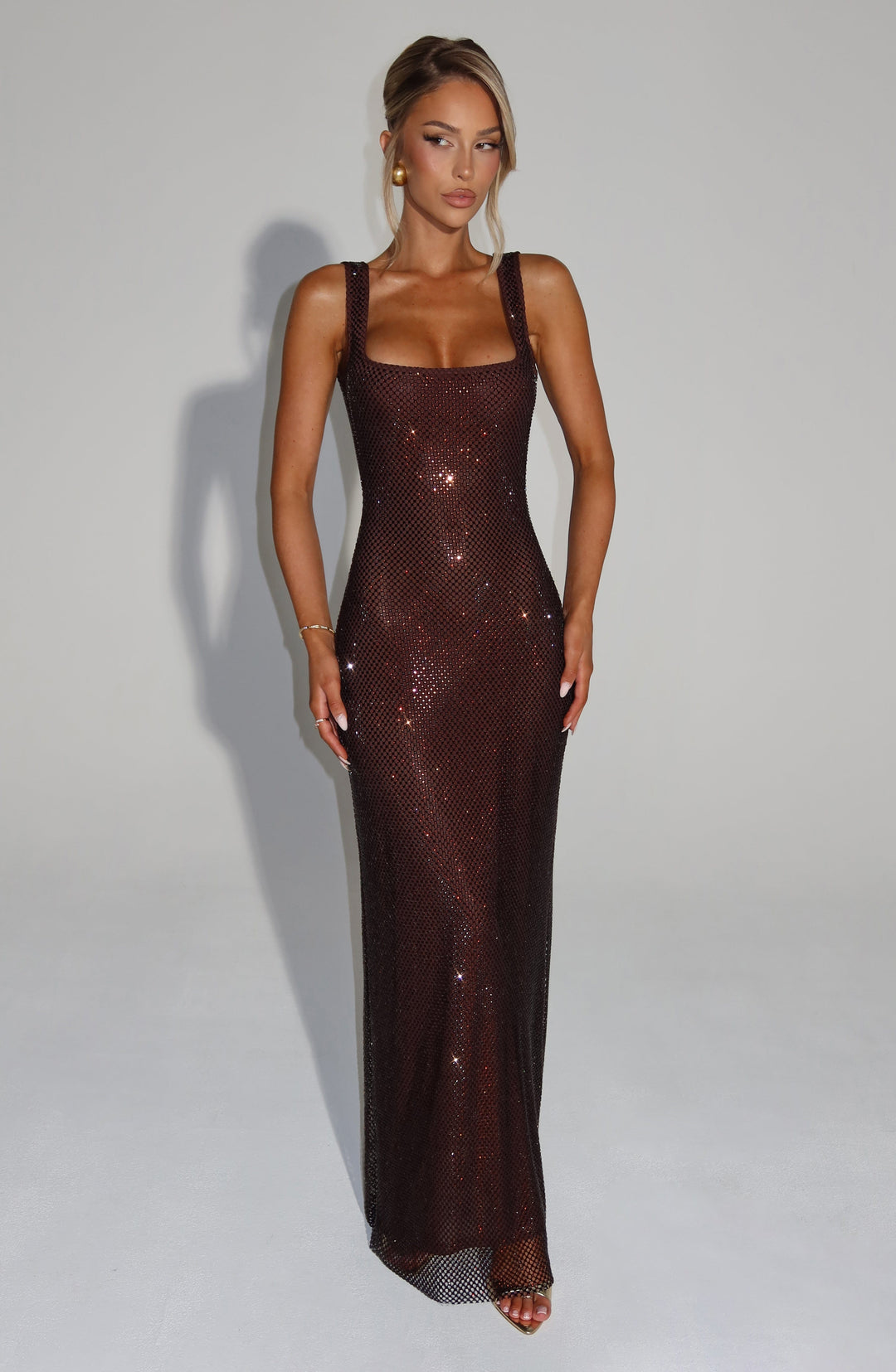 Rheairis Maxi Dress in Plum Brown by Clandour, product photo 1