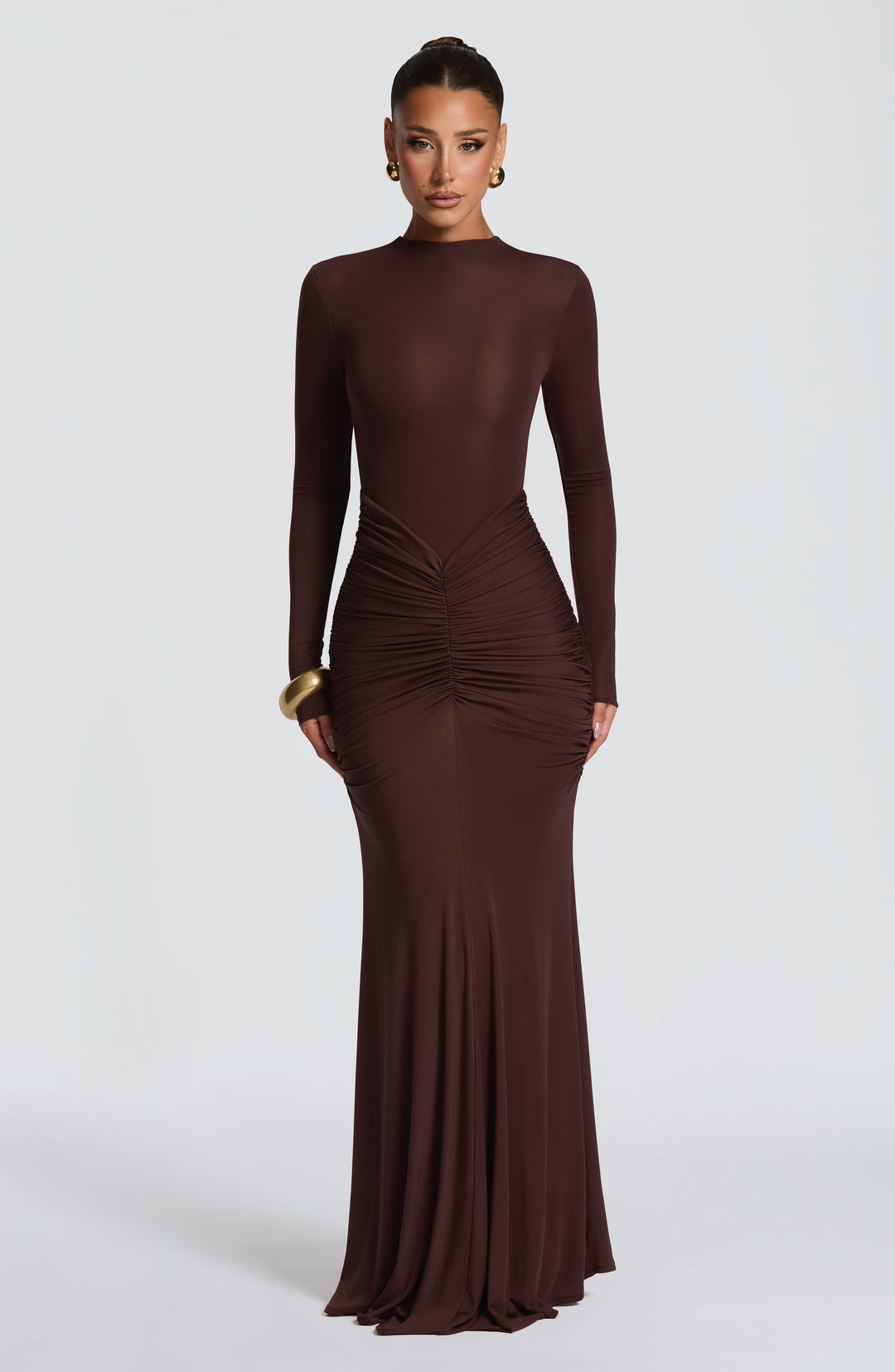 Rheaise Maxi Dress in Plum Brown by Clandour, product photo 1