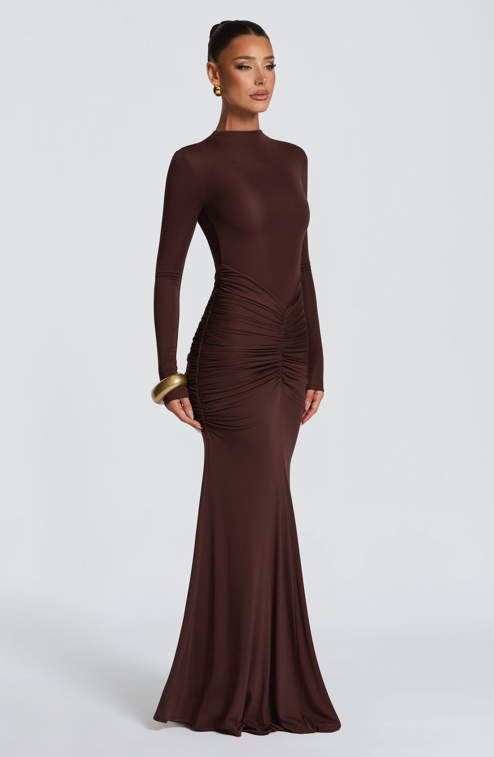 Rheaise Maxi Dress in Plum Brown by Clandour, product photo 2
